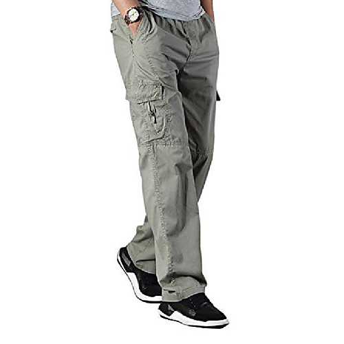 

men's Trousers Casual Pants full Length Straight-Leg Pants elastic waist loose fit lightweight workwear pull on cargo pants khaki