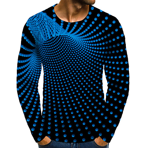 

Men's T shirt Shirt 3D Print Graphic 3D Plus Size Print Long Sleeve Daily Tops Elegant Exaggerated Round Neck Blue