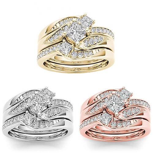 

Band Ring Rose Gold Silver Gold Rhinestone Alloy Luxury Elegant Fashion 3pcs 5 6 7 8 9 / Women's