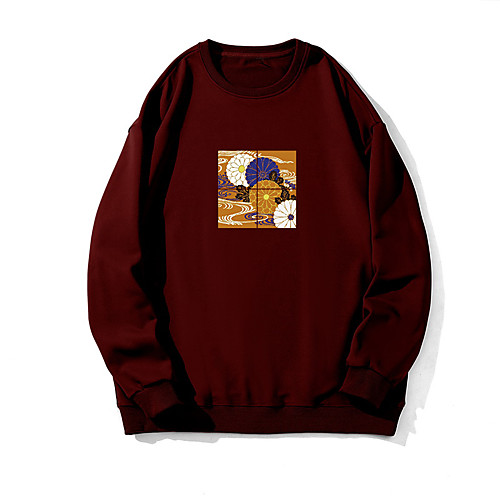 

Men's Pullover Sweatshirt Print Round Neck Basic Hoodies Sweatshirts Long Sleeve Loose Wine Black Beige