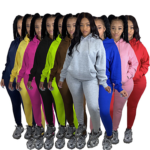 

Women's 2 Piece Tracksuit Sweatsuit Street Athleisure 2pcs Winter Long Sleeve Elastane Thermal Warm Breathable Soft Fitness Gym Workout Running Jogging Training Sportswear Solid Colored Normal Hoodie