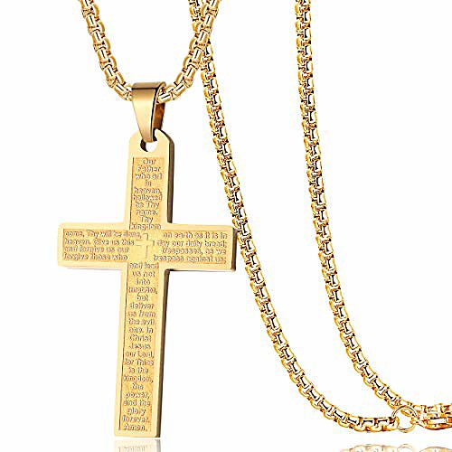 

stainless steel bible verse our father lord's prayer cross pendant necklaces for boy men women 24 chain gold