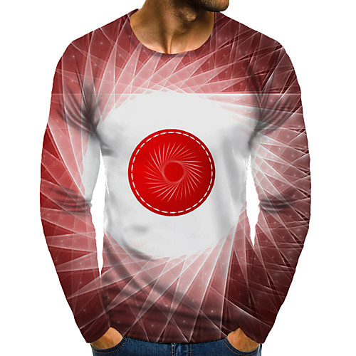 

Men's T shirt Shirt 3D Print Graphic 3D Plus Size Print Long Sleeve Daily Tops Elegant Exaggerated Round Neck Red