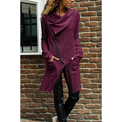 

Women's Coat Daily Spring & Fall Long Coat Regular Fit Basic Jacket Long Sleeve Solid Colored Fuchsia