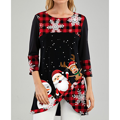 

Women's Tunic Graphic Prints Print Round Neck Christmas Tops Black