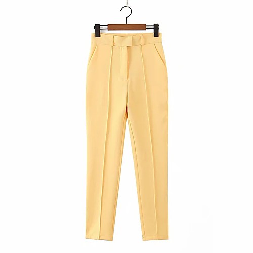 

Women's Basic Streetwear Comfort Daily Going out Dress Pants Pants Pants Solid Colored Full Length Pocket Yellow