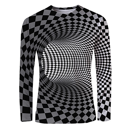

Men's T shirt 3D Print Graphic Optical Illusion Print Long Sleeve Daily Tops Basic Elegant Round Neck Black / White