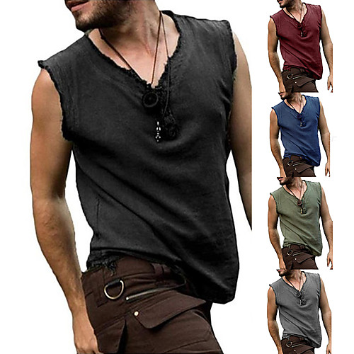 

mens medieval costume renaissance pirate tank tops raw cut viking halloween sleeveless t shirt top black