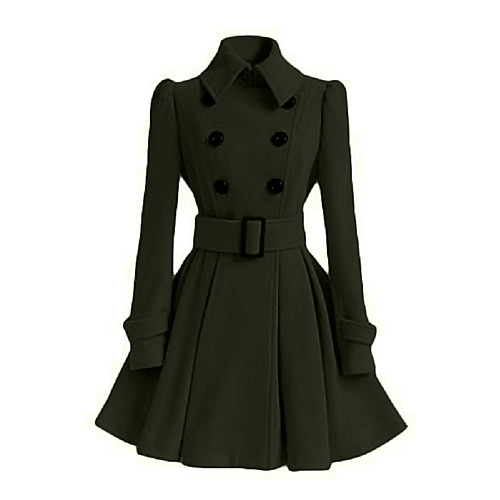 

Women's Pea Coat Daily Fall Winter Long Coat Regular Fit Elegant & Luxurious Jacket Long Sleeve Solid Colored with Belt Gray Black