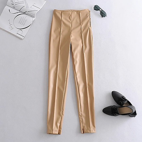 

Women's Basic Streetwear Comfort Daily Going out Pants Chinos Pants Solid Colored Full Length Classic Black Khaki