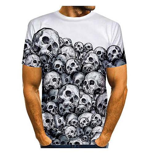 

Men's T shirt 3D Print Graphic 3D Skull Print Short Sleeve Halloween Tops Black / White