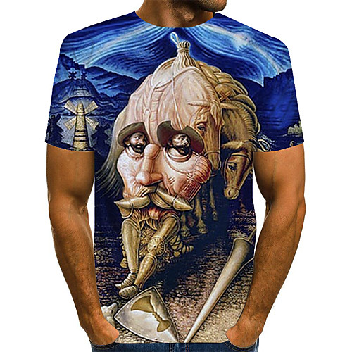 

Men's T shirt 3D Print Graphic Optical Illusion Portrait Print Short Sleeve Daily Tops Streetwear Exaggerated Blue