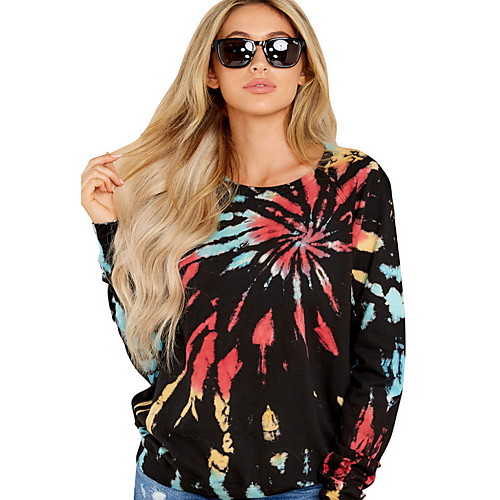 

Women's Hoodie Sweatshirt Print Daily Casual Hoodies Sweatshirts Rainbow Black