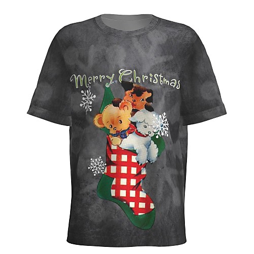 

Men's T shirt 3D Print Graphic 3D Animal Print Short Sleeve Christmas Tops Dark Gray
