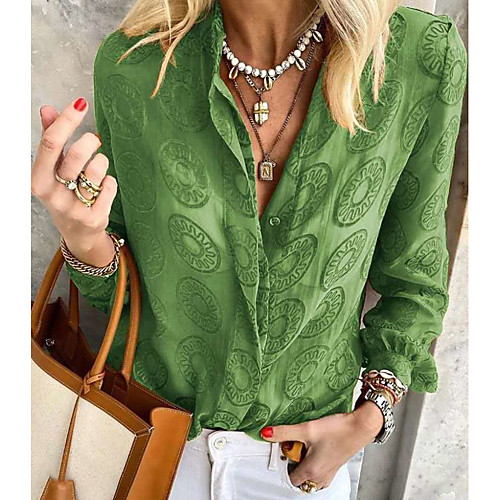 

Women's Blouse Shirt Graphic Prints Long Sleeve Print Shirt Collar Basic Tops Blue Yellow Green