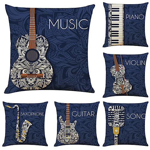 

Set of 6 Artistic musical instrument Faux Linen Square Decorative Throw Pillow Cases Sofa Cushion Covers 18x18