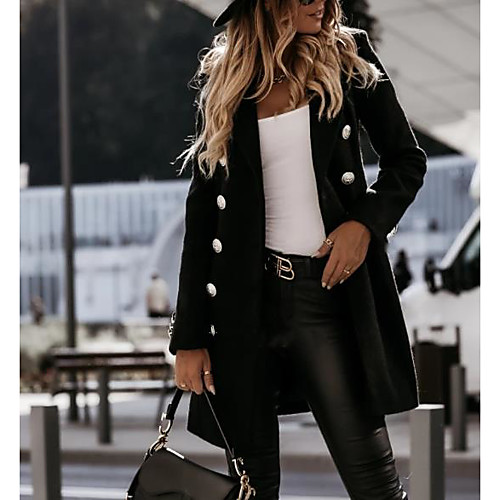 

Women's Coat Daily Winter Fall & Winter Long Coat Notch lapel collar Slim Basic Jacket Long Sleeve Solid Colored Gray Khaki / Cotton