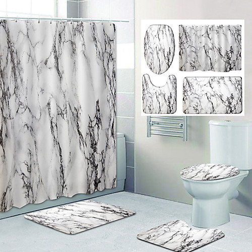 

Marble Pattern Printing Bathroom Shower Curtain Set New Design Include Polyester Bathtub Curtain and Mats 4pcs