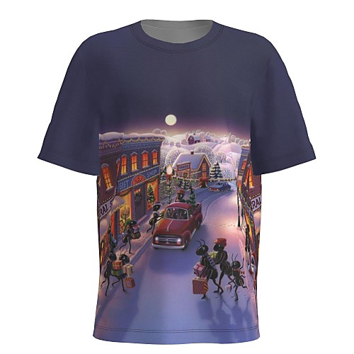 

Men's T shirt 3D Print Graphic 3D Print Short Sleeve Christmas Tops Round Neck Purple