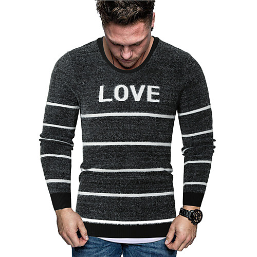 

Men's Stripe Knitted Striped Pullover Long Sleeve Sweater Cardigans Crew Neck Fall Winter Black Red Navy Blue