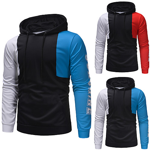 

Men's Pullover Hoodie Sweatshirt Color Block Hooded Work Casual Hoodies Sweatshirts Long Sleeve Slim Blue Red