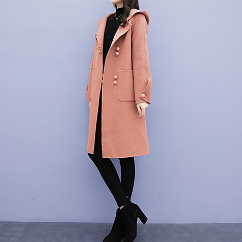 

Women's Coat Daily Fall Winter Long Coat Loose Basic Casual Jacket Long Sleeve Solid Colored Oversized Blue Khaki / Spring / Work