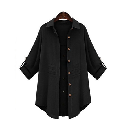 

Women's Plus Size Blouse Shirt Plain Long Sleeve Pleated Shirt Collar Streetwear Tops Black Army Green