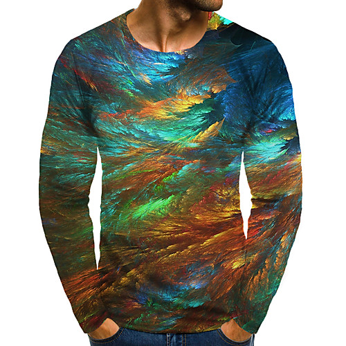 

Men's T shirt Shirt 3D Print Graphic Plus Size Print Long Sleeve Daily Tops Round Neck Rainbow / Sports