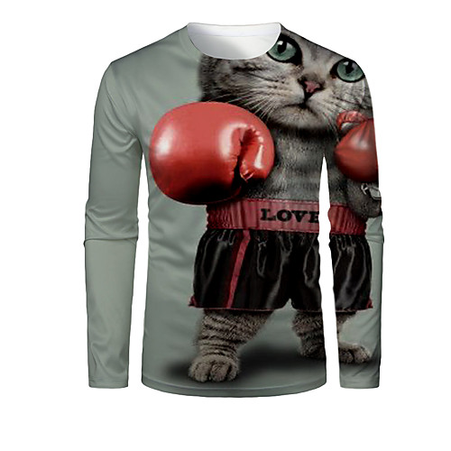 

Men's T shirt 3D Print Graphic 3D Animal Print Long Sleeve Daily Tops Gray
