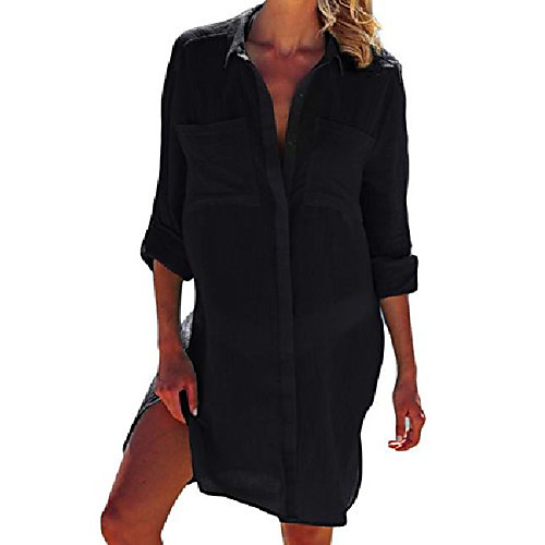 

Women's Cover Up Beach Top Swimsuit Oversized Solid Color Navy Green White Black Swimwear Bathing Suits New Casual / Padless