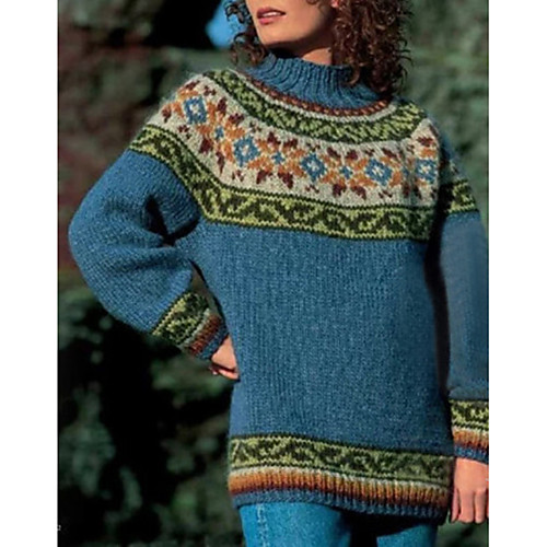

Women's Knitted Color Block Pullover Long Sleeve Sweater Cardigans Crew Neck Fall Winter White Black Blue