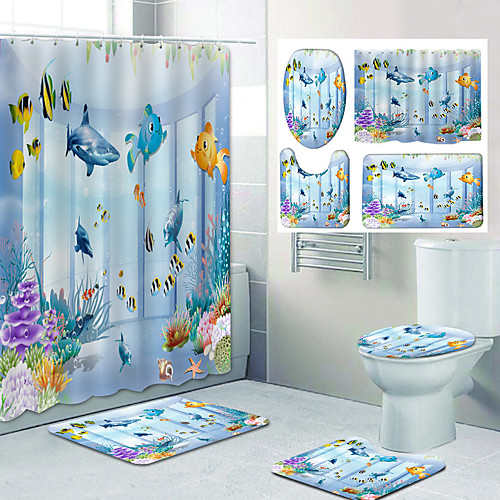 

Underwater World Pattern PrintingBathroom Shower Curtain Leisure Toilet Four-Piece Design