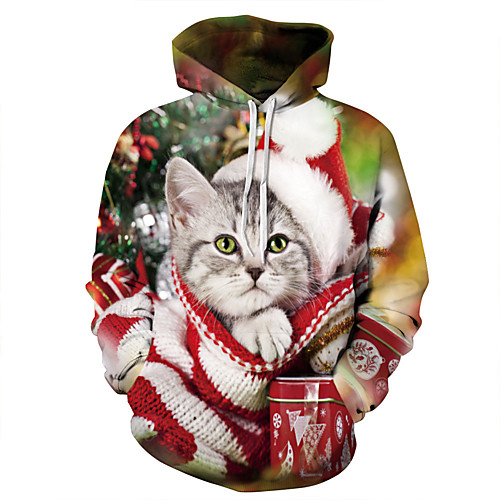 

Men's Pullover Hoodie Sweatshirt 3D Hoodies Set Cat 3D Ugly Christmas Hooded Christmas 3D Print Casual Christmas Hoodies Sweatshirts Long Sleeve Loose Red