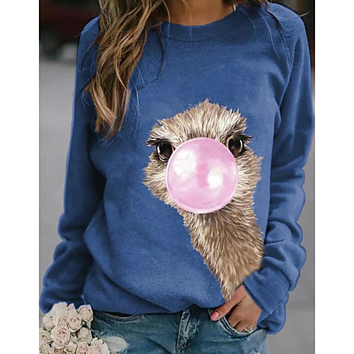 

Women's Pullover Sweatshirt Graphic Animal Daily Basic Casual Hoodies Sweatshirts Blue Blushing Pink Khaki / Micro-elastic
