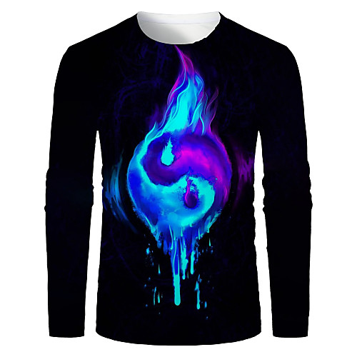

Men's T shirt 3D Print Graphic 3D Print Long Sleeve Daily Tops Blue