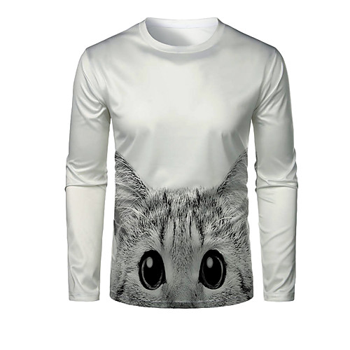 

Men's T shirt 3D Print Graphic 3D Animal Print Long Sleeve Daily Tops White
