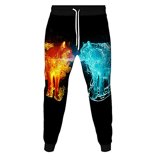 

Men's Sporty Outdoor Sports Daily Pants Sweatpants Pants 3D Full Length Patchwork Black Blue Lavender Light Green Rainbow