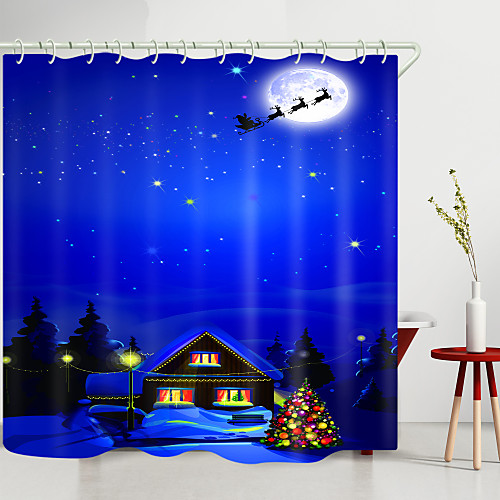 

Christmas Night Christmas Hut Digital Printing Shower Curtain Shower Curtains Hooks Modern Polyester New Design