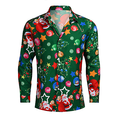 

Men's Shirt Other Prints Graphic Print Long Sleeve Christmas Tops Streetwear Green
