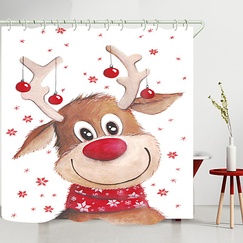 

Christmas Smiling little Elk Digital Printing Shower Curtain Shower Curtains Hooks Modern Polyester New Design