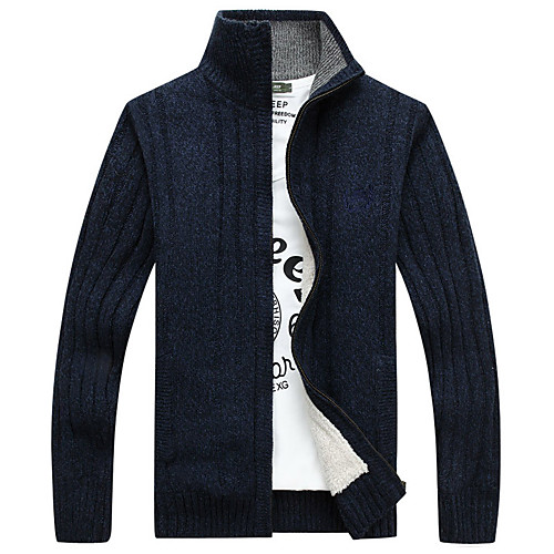 

Men's Zipper Front Knitted Front Pocket Solid Color Sweater Long Sleeve Sweater Cardigans Stand Collar Fall Winter Black Blue Green