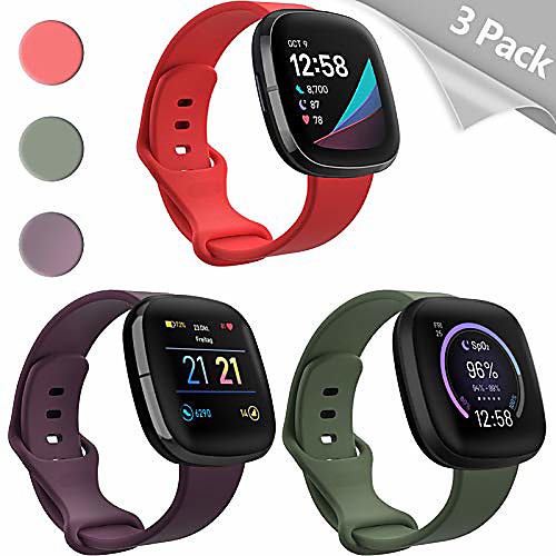 

mocodi sense bands compatible with fitbit sense & fitbit versa 3, 3-pack soft tpu sport strap replacement wristband accessories women men for fitbit sense & pour 3 smartwatches