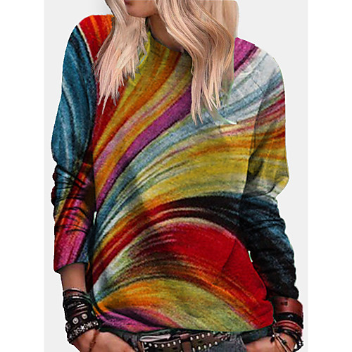 

Women's Blouse Shirt Graphic Prints Long Sleeve Print Round Neck Streetwear Tops Blue Light Blue