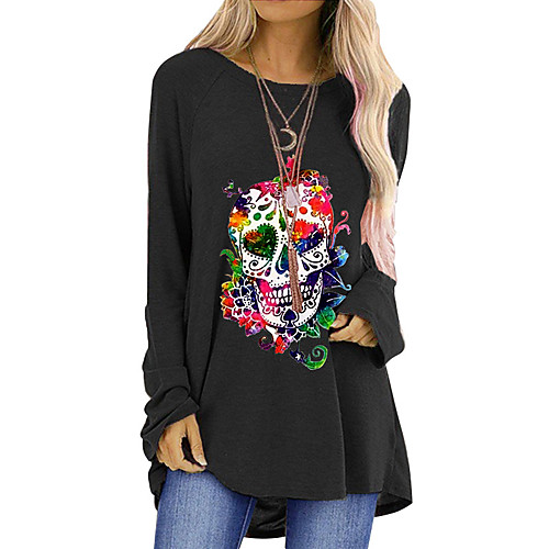 

Women's Halloween T shirt Graphic Graphic Prints Long Sleeve Round Neck Tops Halloween Basic Top Black Blue Red