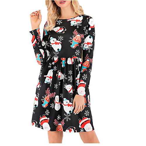 

Women's A Line Dress Knee Length Dress Green Black Red Long Sleeve Print Patchwork Print Fall Round Neck Elegant Christmas Slim 2021 S M L XL XXL