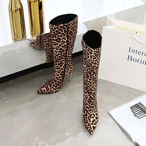 

Women's Boots Stiletto Heel Pointed Toe Party & Evening Outdoor PU Leopard White Black
