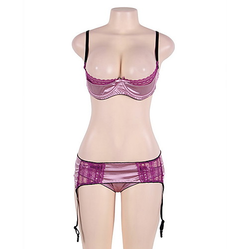 

Women's Lace Plus Size Super Sexy Matching Bralettes Suits Nightwear Solid Colored Purple M XL 3XL