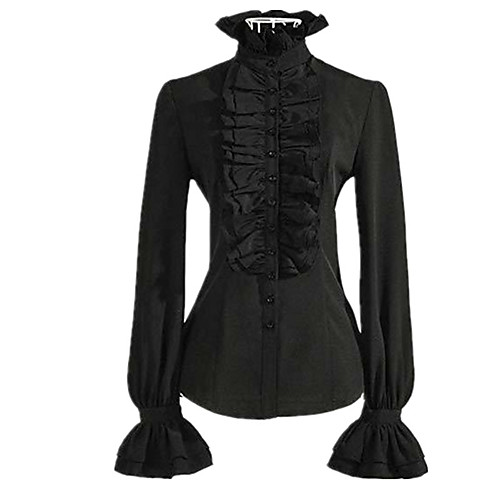 

Women's Blouse Shirt Plain Long Sleeve Patchwork Standing Collar Basic Tops White Black