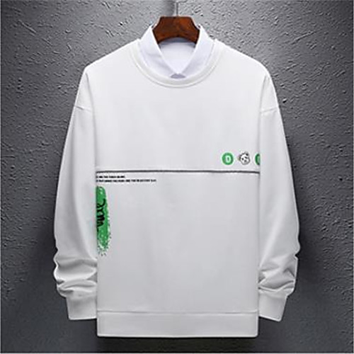 

Men's Pullover Sweatshirt Character Round Neck Work Casual Hoodies Sweatshirts Long Sleeve Slim Blue White Black