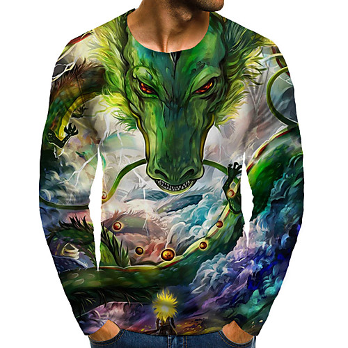 

Men's T shirt Shirt 3D Print Graphic Plus Size Print Long Sleeve Daily Tops Round Neck Green / Sports